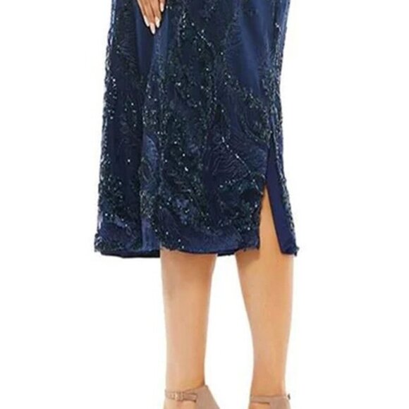 Mac Duggal Midnight Blue Embellished Peplum Midi Dress - Picture 4 of 4